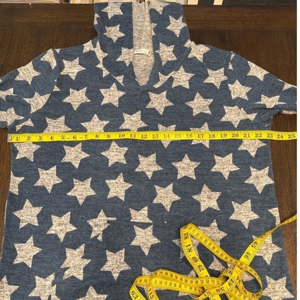 Honey Lace Star Print Hoodie Top Blue Grey Knit Kangaroo Pocket Tunic 2X Womens - Picture 5 of 6